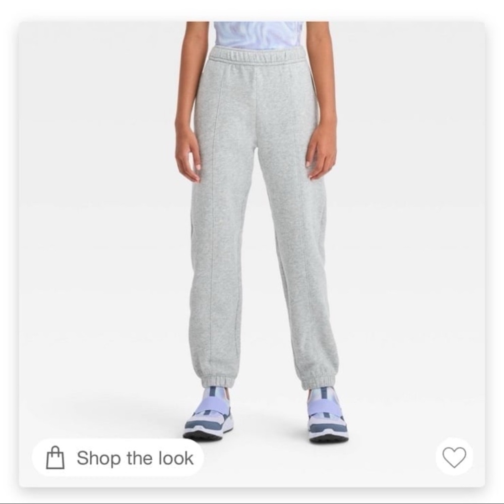 All in Motion Fleece Mid-Rise Joggers Sweatpants Heather Gray Kids Girl XS (4/5)